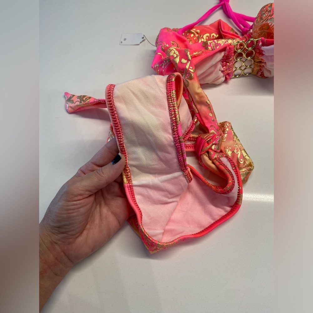 Pink and Orange Bandeau Bikini Tie Top and Bottom medium and large NWT - Picture 10 of 10
